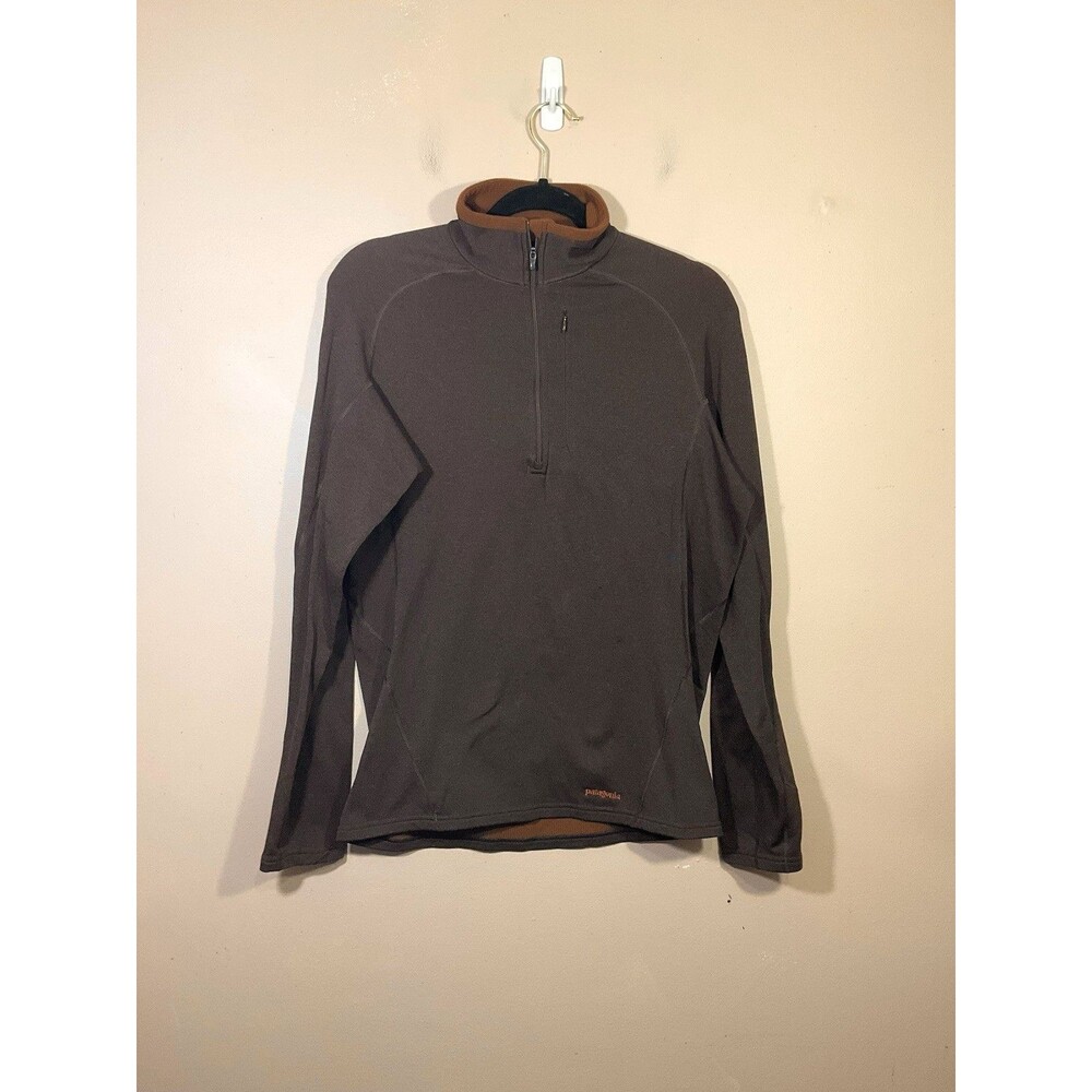 Patagonia Mens Capilene 4 Zip Neck Pullover M Brown Base Layer Grid Fleece 43460